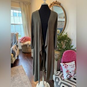 Army green, long cardigan, jacket size small